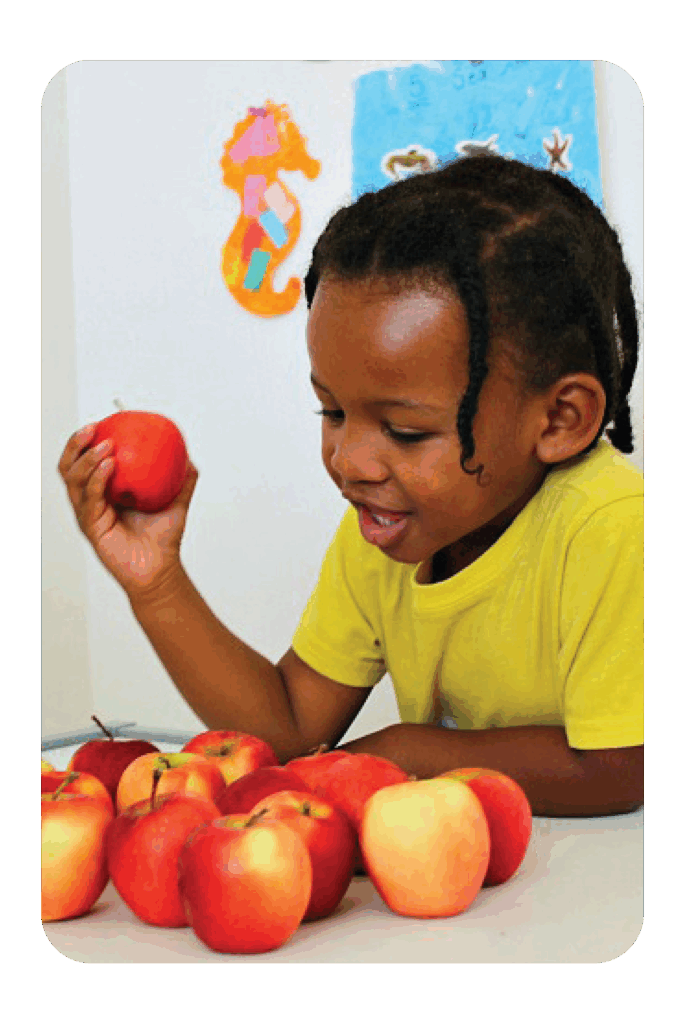 little boy with rockit apples
